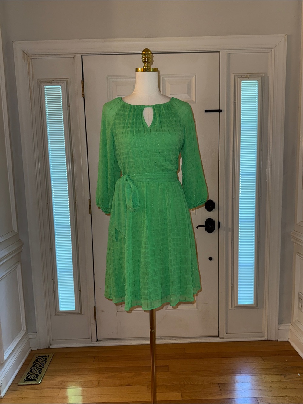 DKNY Green Chiffon Midi Dress with Tie Waist